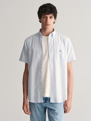 GANT Blue Regular Fit Gingham Poplin Short Sleeve 100% Cotton Shirt - Image 1 of 5
