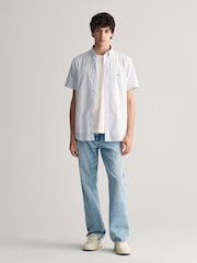 GANT Blue Regular Fit Gingham Poplin Short Sleeve 100% Cotton Shirt - Image 3 of 5