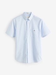 GANT Blue Regular Fit Gingham Poplin Short Sleeve 100% Cotton Shirt - Image 5 of 5