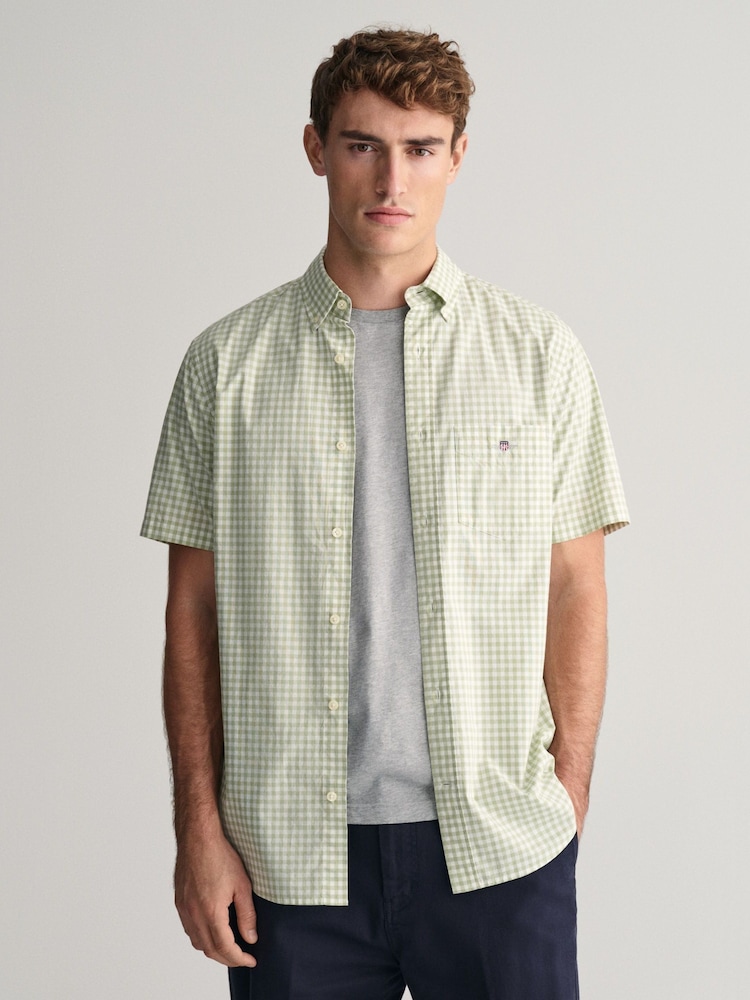GANT Green Regular Fit Gingham Poplin Short Sleeve 100% Cotton Shirt - Image 1 of 5