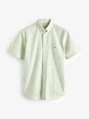 GANT Green Regular Fit Gingham Poplin Short Sleeve 100% Cotton Shirt - Image 5 of 5