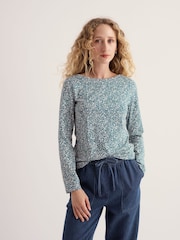 Seasalt Cornwall Teal Blue Easel Long Sleeve Jersey Top - Image 1 of 3