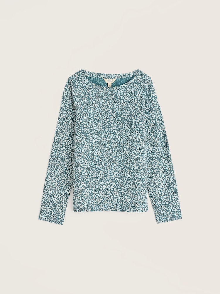 Seasalt Cornwall Teal Blue Easel Long Sleeve Jersey Top - Image 2 of 3 Seasalt Cornwall Teal Blue Easel Long Sleeve Jersey Top - Image 2 of 3