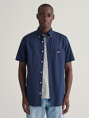 GANT Blue Regular Fit Poplin Short Sleeve 100% Cotton Shirt - Image 1 of 8