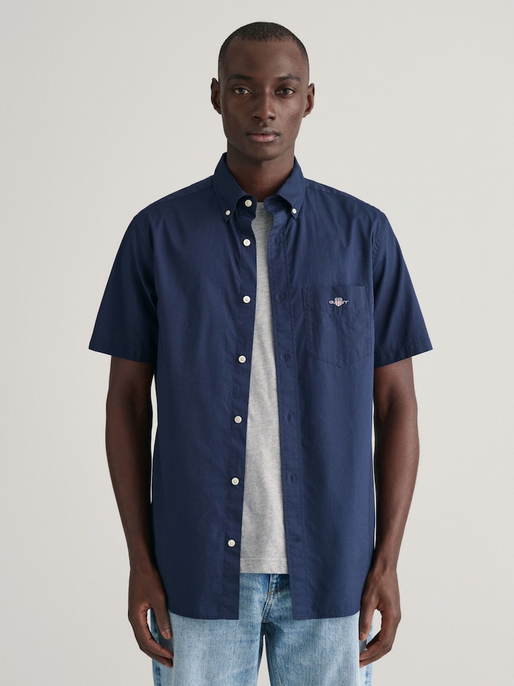 GANT Blue Regular Fit Poplin Short Sleeve 100% Cotton Shirt - Image 1 of 8