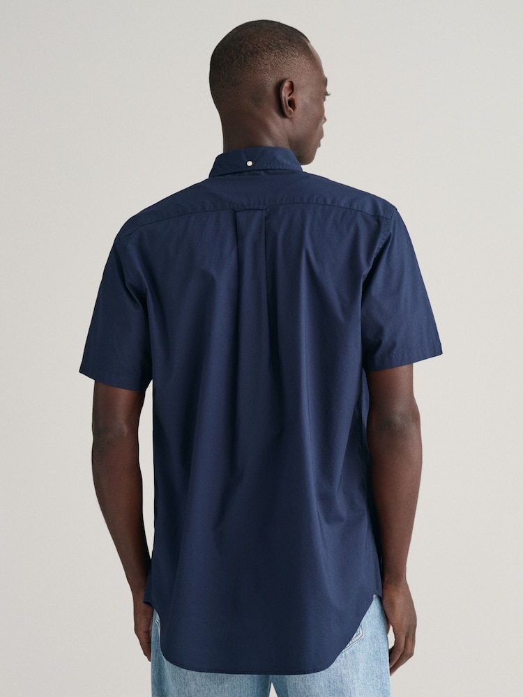 GANT Blue Regular Fit Poplin Short Sleeve 100% Cotton Shirt - Image 2 of 8