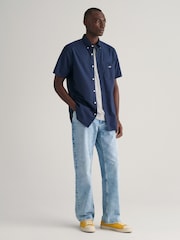 GANT Blue Regular Fit Poplin Short Sleeve 100% Cotton Shirt - Image 3 of 8