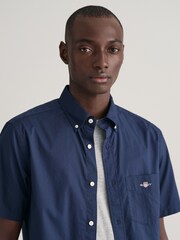 GANT Blue Regular Fit Poplin Short Sleeve 100% Cotton Shirt - Image 4 of 8