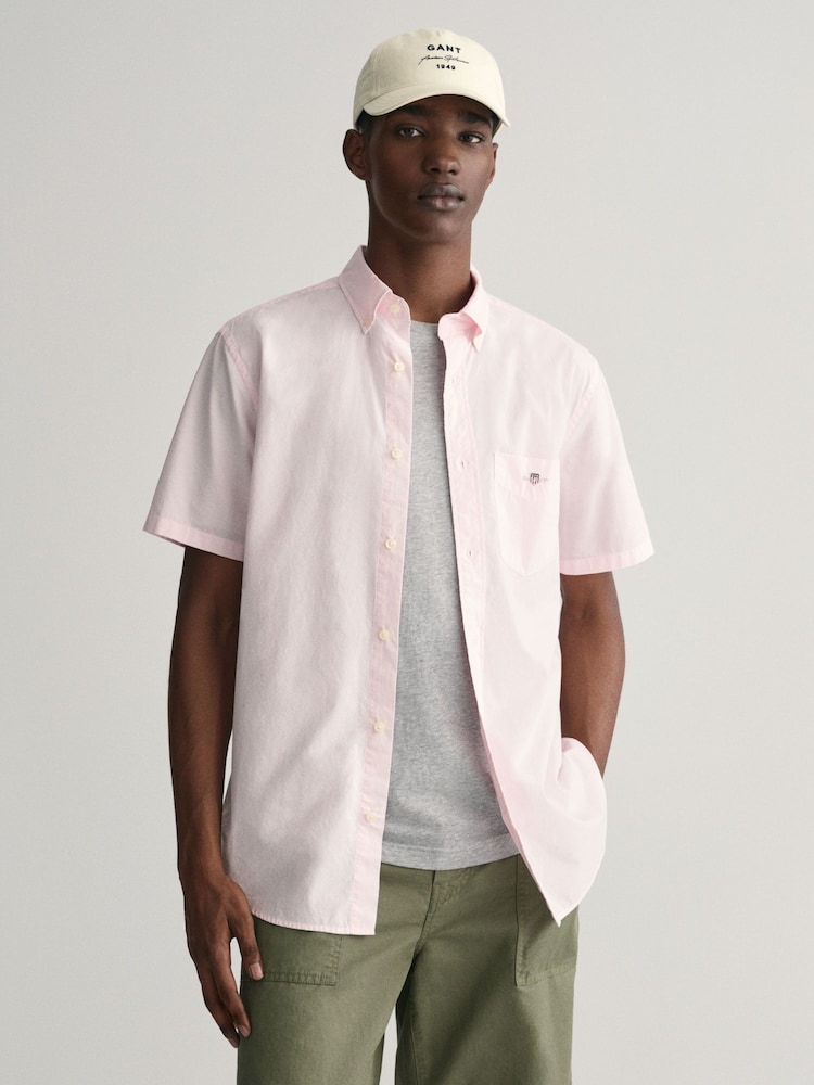 GANT Pink Regular Fit Poplin Short Sleeve 100% Cotton Shirt - Image 1 of 5