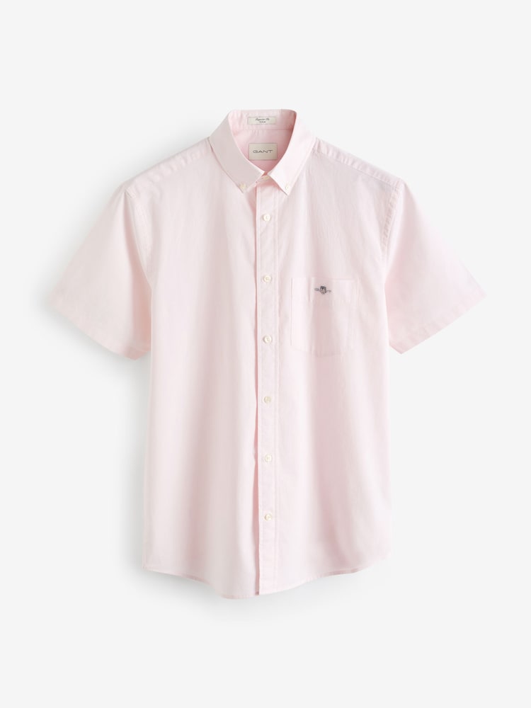 GANT Pink Regular Fit Poplin Short Sleeve 100% Cotton Shirt - Image 5 of 5