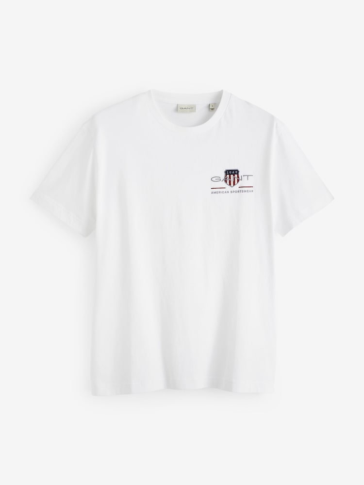 GANT White 100% Cotton Embroidered Archive Shield T-Shirt - Image 4 of 4