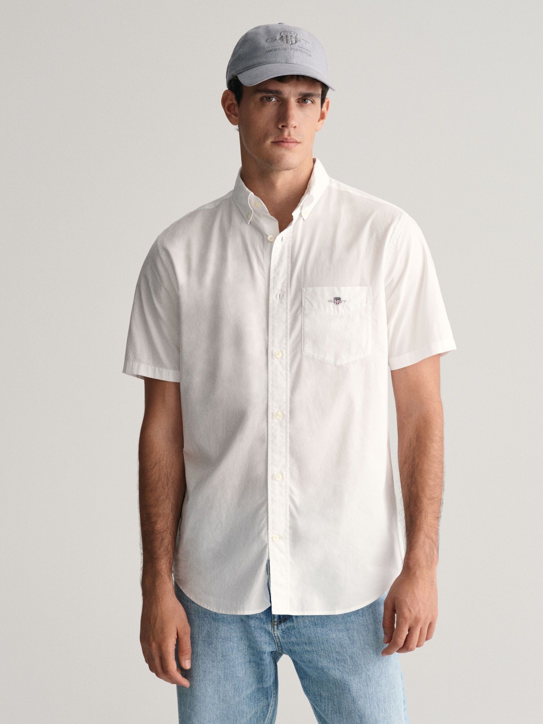 Buy GANT White Regular Fit Poplin Short Sleeve 100% Cotton Shirt from ...