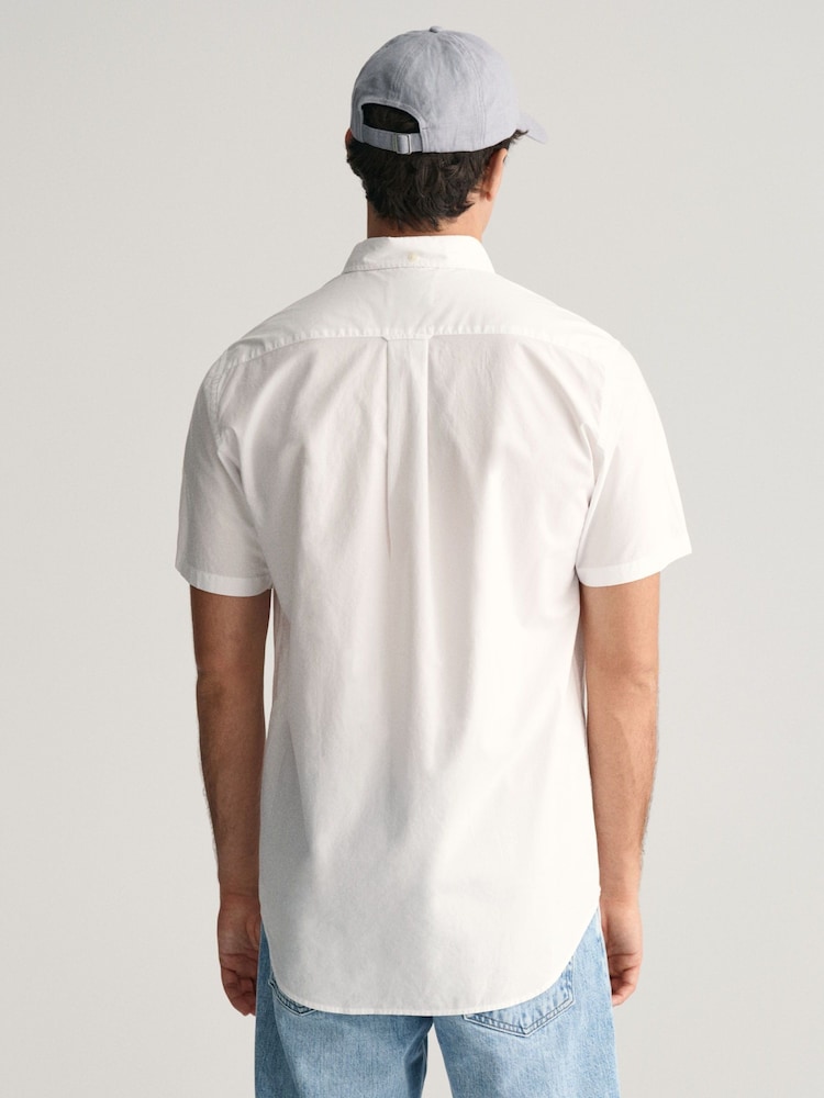 GANT White Regular Fit Poplin Short Sleeve 100% Cotton Shirt - Image 2 of 6
