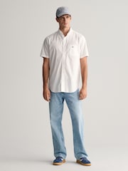 GANT White Regular Fit Poplin Short Sleeve 100% Cotton Shirt - Image 3 of 6