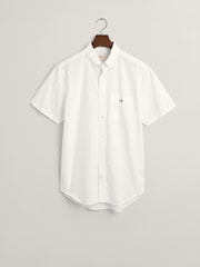 GANT White Regular Fit Poplin Short Sleeve 100% Cotton Shirt - Image 6 of 6