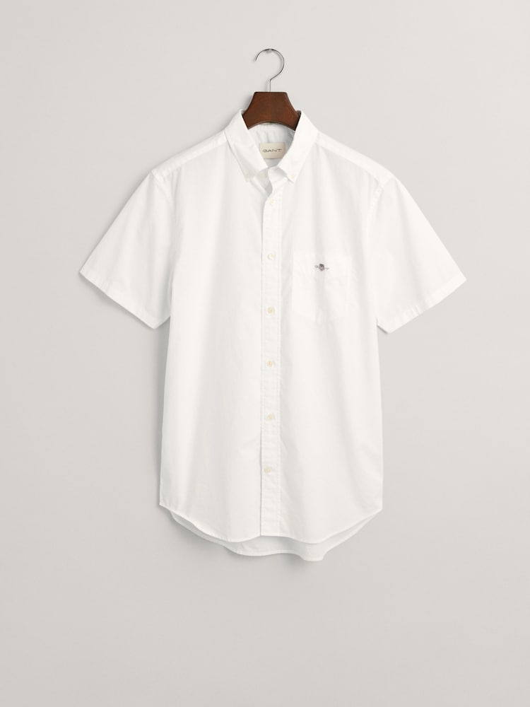 GANT White Regular Fit Poplin Short Sleeve 100% Cotton Shirt - Image 6 of 6