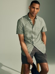 GANT Green Regular Fit Cotton Linen Short Sleeve Shirt - Image 2 of 8