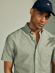 GANT Green Regular Fit Cotton Linen Short Sleeve Shirt - Image 3 of 8
