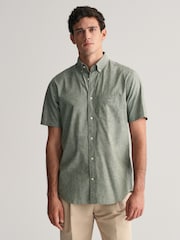 GANT Green Regular Fit Cotton Linen Short Sleeve Shirt - Image 4 of 8