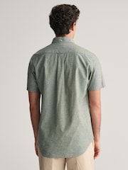 GANT Green Regular Fit Cotton Linen Short Sleeve Shirt - Image 5 of 8