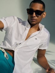 GANT White Regular Fit Cotton Linen Short Sleeve Shirt - Image 1 of 7