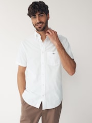 GANT White Regular Fit Cotton Linen Short Sleeve Shirt - Image 3 of 7