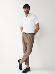 GANT White Regular Fit Cotton Linen Short Sleeve Shirt - Image 4 of 7