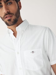 GANT White Regular Fit Cotton Linen Short Sleeve Shirt - Image 6 of 7
