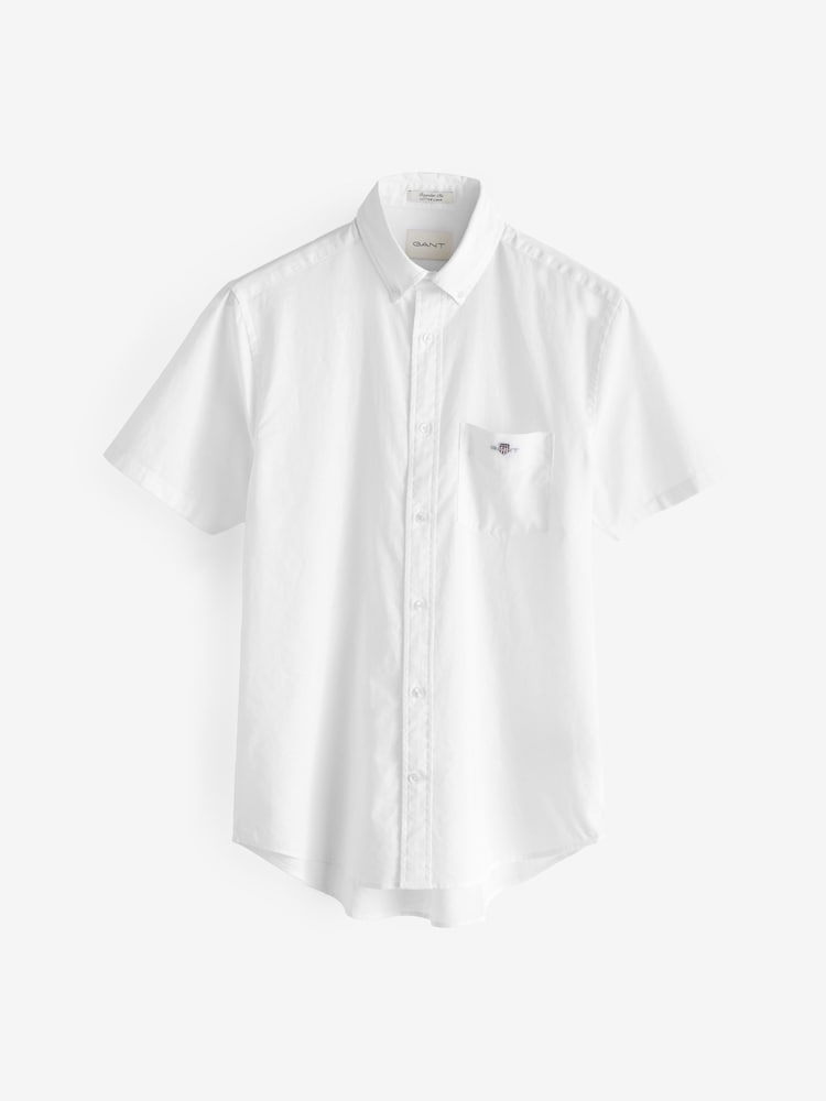 GANT White Regular Fit Cotton Linen Short Sleeve Shirt - Image 7 of 7