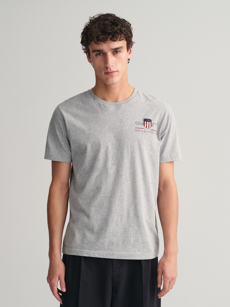 GANT Grey 100% Cotton Embroidered Archive Shield T-Shirt - Image 1 of 5