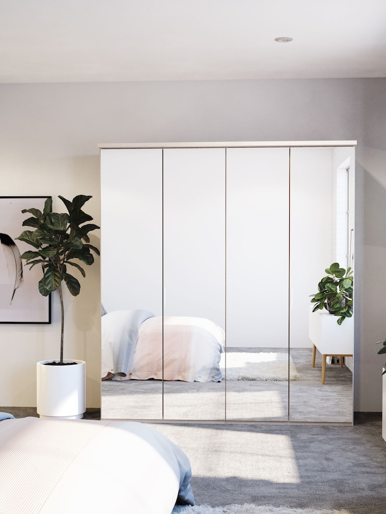 Wiemann Peyton Rustic Oak Mirror Semi Fitted 4 Door Wardrobe - Image 1 of 4