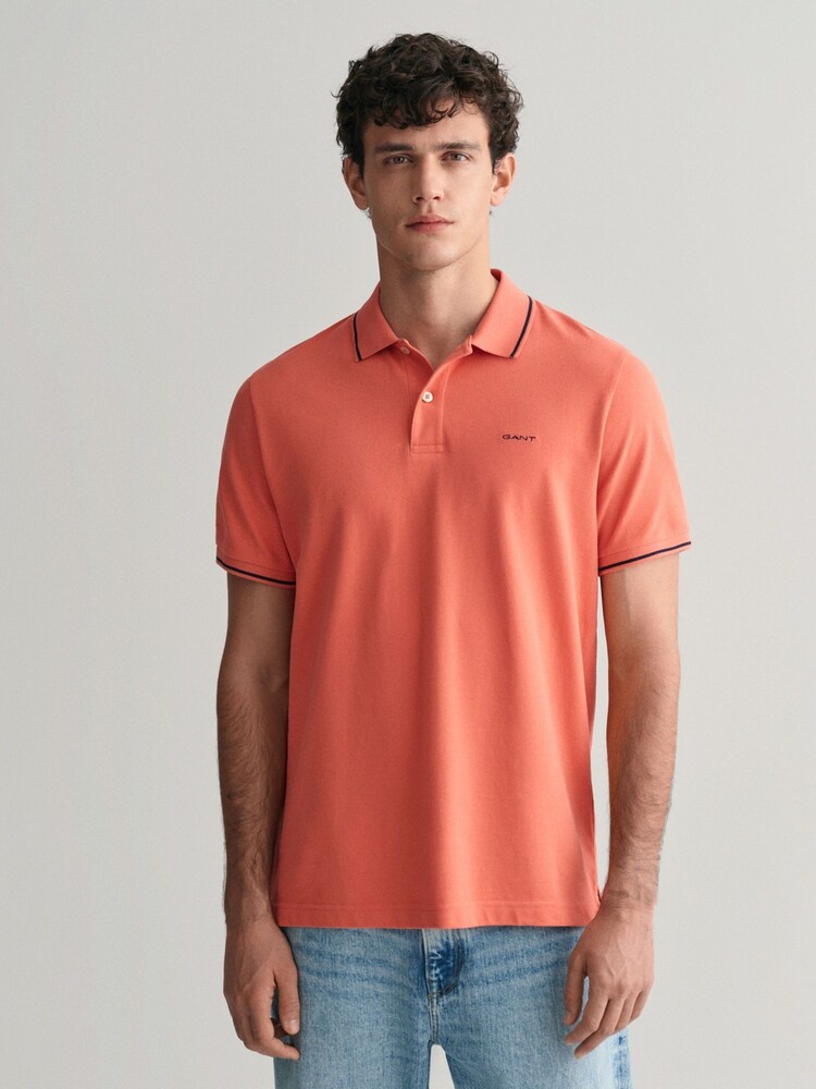 GANT Pink Tipped Piqué 100% Cotton Polo Shirt - Image 1 of 5 GANT Pink Tipped Piqué 100% Cotton Polo Shirt - Image 1 of 5