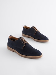 Navy Blue Suede Derby Shoes - Image 1 of 8