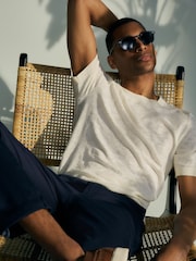 GANT Cream Knitted Cotton Linen T-Shirt - Image 1 of 9