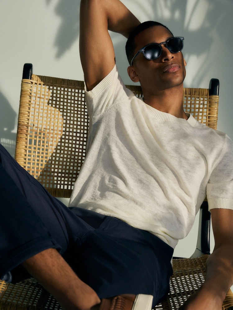 GANT Cream Knitted Cotton Linen T-Shirt - Image 1 of 9
