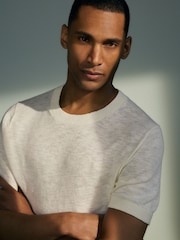 GANT Cream Knitted Cotton Linen T-Shirt - Image 2 of 9