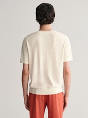 GANT Cream Knitted Cotton Linen T-Shirt - Image 6 of 9