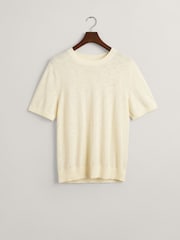GANT Cream Knitted Cotton Linen T-Shirt - Image 9 of 9