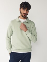 GANT Green Smokey Olive Canvas Shield Half Zip Sweatshirt - Image 1 of 5