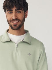 GANT Green Smokey Olive Canvas Shield Half Zip Sweatshirt - Image 4 of 5