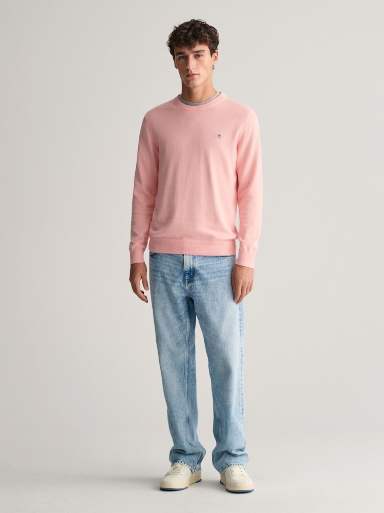GANT Pink Classic Cotton Crew Neck Jumper - Image 3 of 5