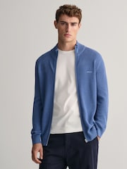 Svetlo modra - GANT 100% Cotton Pique Zip pletena jopa - Slika 1 iz 4