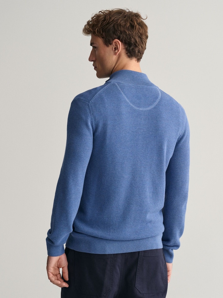 Svetlo modra - GANT 100% Cotton Pique Zip pletena jopa - Slika 2 iz 4