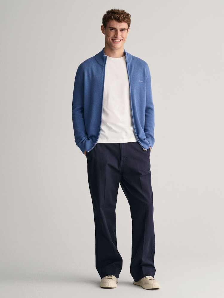 GANT Light Blue 100% Cotton Pique Zip Cardigan - Image 3 of 4