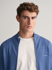 Svetlo modra - GANT 100% Cotton Pique Zip pletena jopa - Slika 4 iz 4