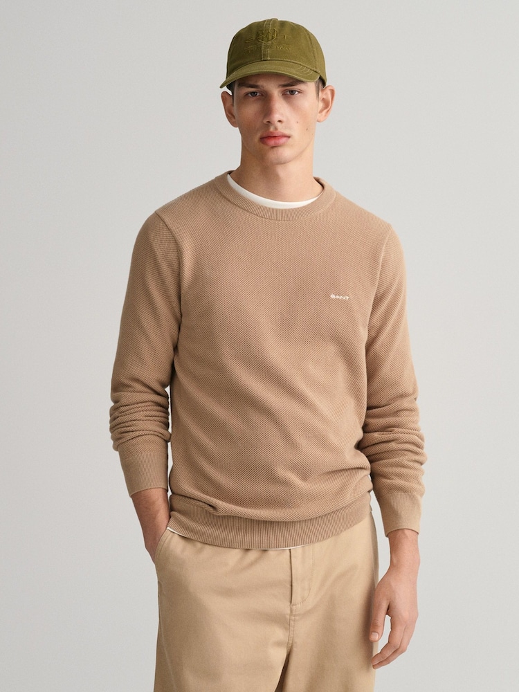 GANT Cream 100% Cotton Pique Crew Neck Jumper - Image 1 of 4