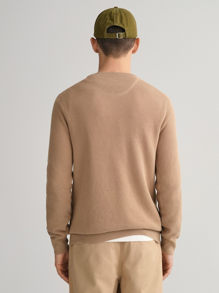 GANT Cream 100% Cotton Pique Crew Neck Jumper - Image 2 of 4