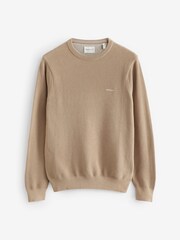 GANT Cream 100% Cotton Pique Crew Neck Jumper - Image 4 of 4