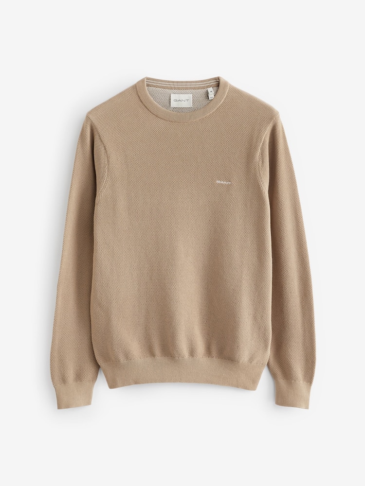 GANT Cream 100% Cotton Pique Crew Neck Jumper - Image 4 of 4