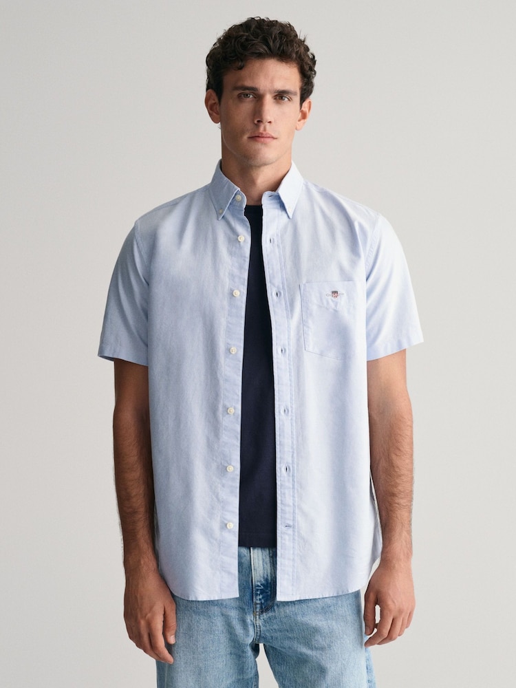 GANT Dark Blue Regular Fit Oxford Short Sleeve 100% Cotton Shirt - Image 1 of 6